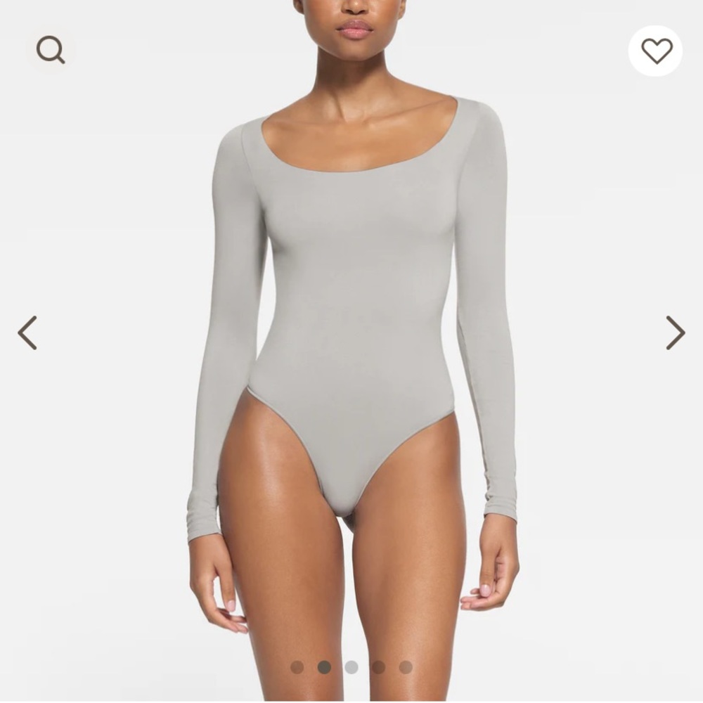 Skims Essential Scoop Neck Longsleeve Bodysuit Smoke Grey Neutral Large L/XL